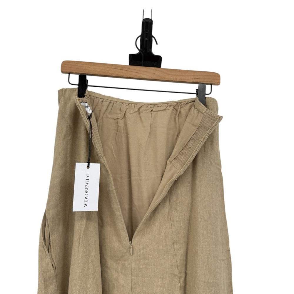 WeWoreWhat Revolve Tan Linen Blend A-Line Midi Strapless in SAFARI Pockets! Med - Picture 7 of 16